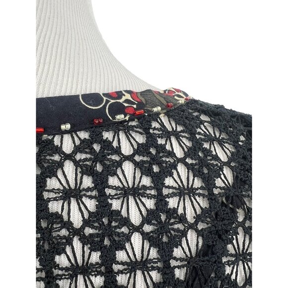 Vintage Free People Black Crochet Drop Waist Boho Whimsygoth Mini Dress 90s Y2K - Picture 8 of 16